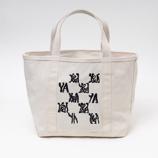 Y&A GRID ZIP TOTE – BLACK ON NATURAL